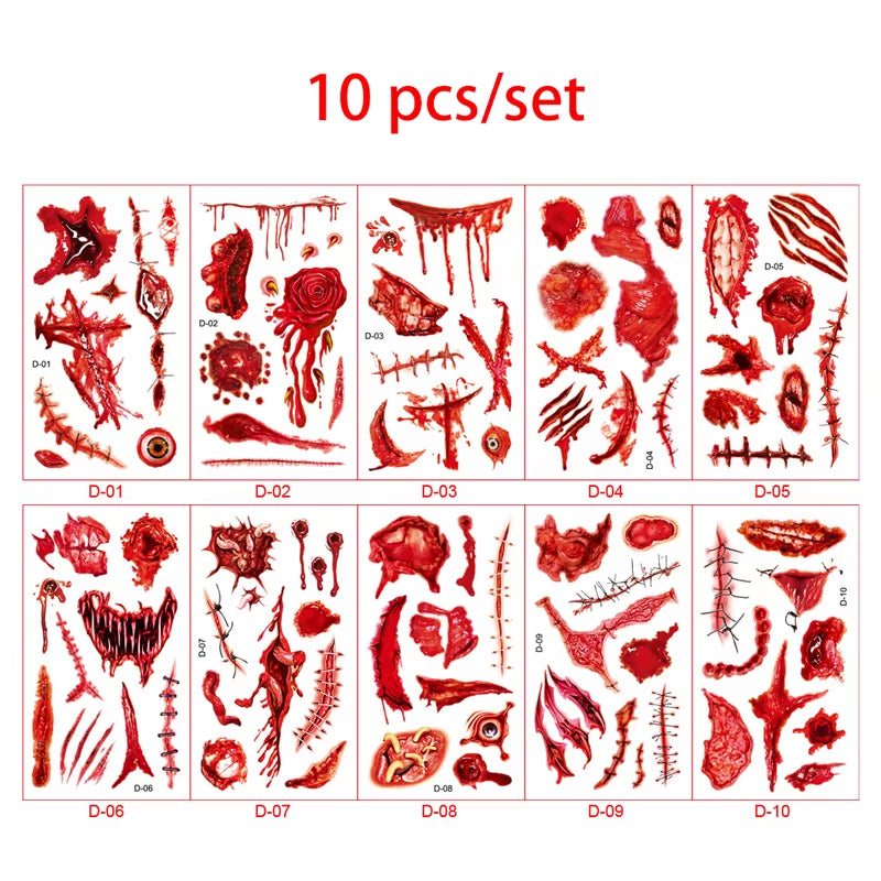Day of the Dead Halloween Scar Tattoos Stickers Temporary Bloodstain Wound Costume Festival Celebration Make up Arm Face Tattoo