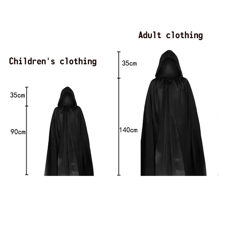 2024 Halloween New Party Role Playing Children Adult Death Black Cloak Halloween Skull Ball Costume Prop Set Children Adult Gift