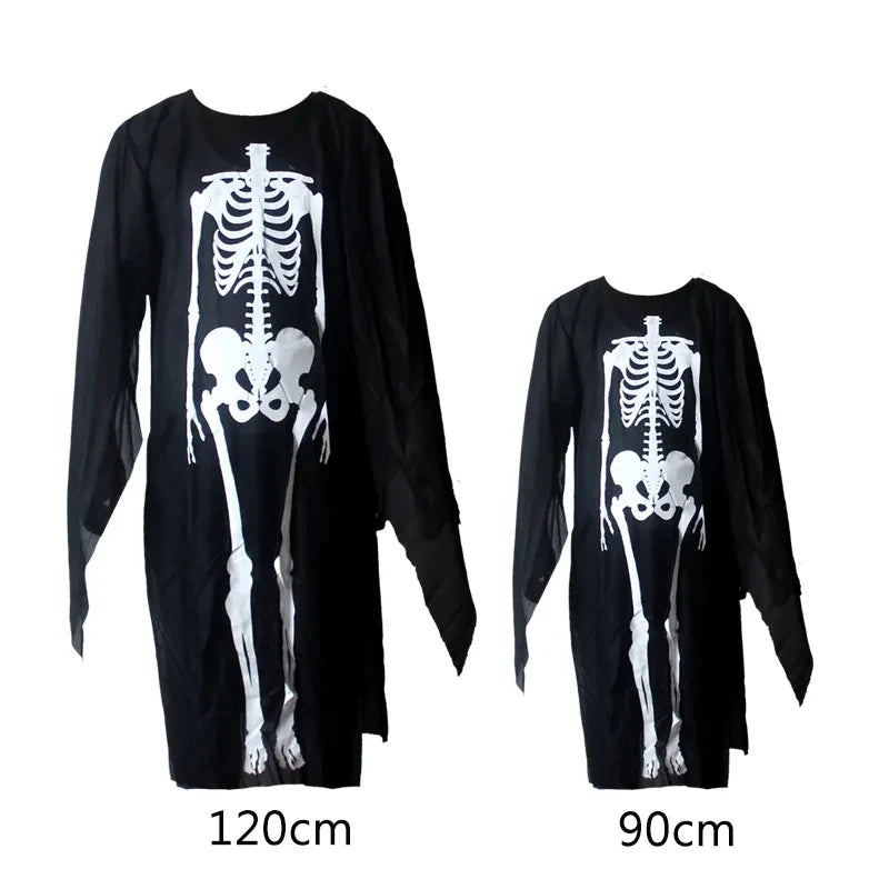 2024 Halloween New Party Role Playing Children Adult Death Black Cloak Halloween Skull Ball Costume Prop Set Children Adult Gift