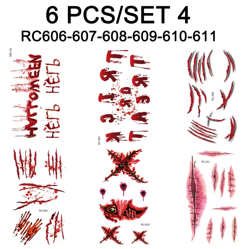 Day of the Dead Halloween Scar Tattoos Stickers Temporary Bloodstain Wound Costume Festival Celebration Make up Arm Face Tattoo