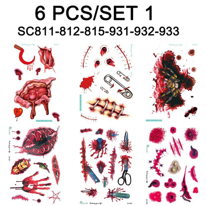 Day of the Dead Halloween Scar Tattoos Stickers Temporary Bloodstain Wound Costume Festival Celebration Make up Arm Face Tattoo