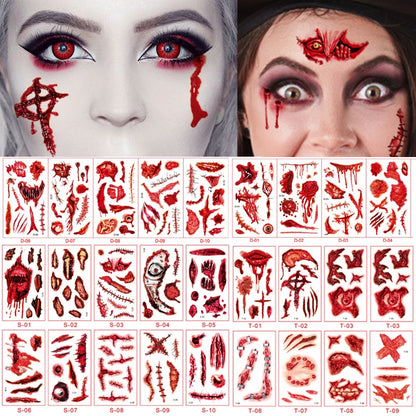 Day of the Dead Halloween Scar Tattoos Stickers Temporary Bloodstain Wound Costume Festival Celebration Make up Arm Face Tattoo
