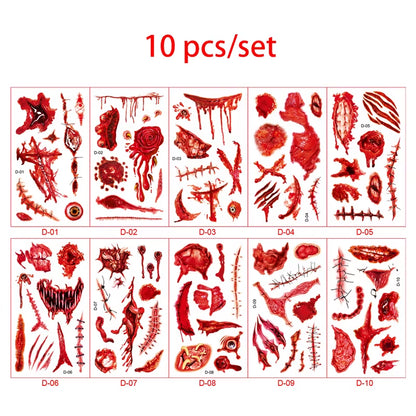Day of the Dead Halloween Scar Tattoos Stickers Temporary Bloodstain Wound Costume Festival Celebration Make up Arm Face Tattoo