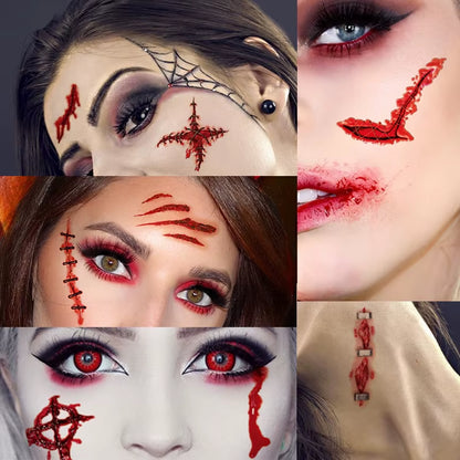 Day of the Dead Halloween Scar Tattoos Stickers Temporary Bloodstain Wound Costume Festival Celebration Make up Arm Face Tattoo