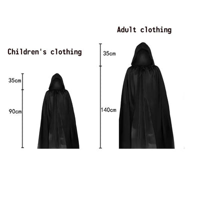 2024 Halloween New Party Role Playing Children Adult Death Black Cloak Halloween Skull Ball Costume Prop Set Children Adult Gift