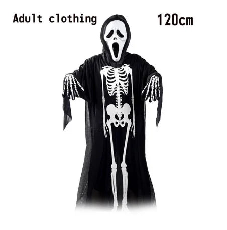 2024 Halloween New Party Role Playing Children Adult Death Black Cloak Halloween Skull Ball Costume Prop Set Children Adult Gift