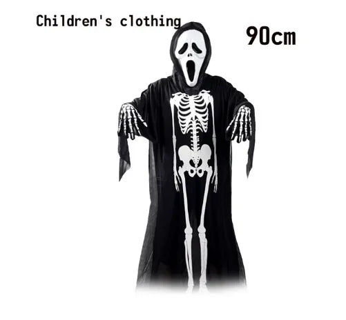 2024 Halloween New Party Role Playing Children Adult Death Black Cloak Halloween Skull Ball Costume Prop Set Children Adult Gift